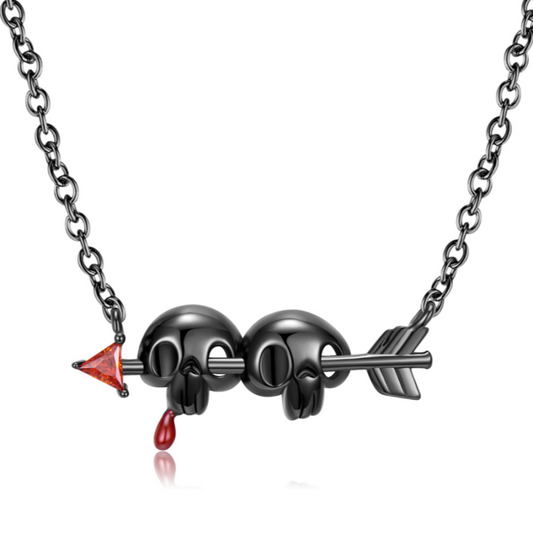 Sterling Silver Electroplated Black Skull Arrown Pendant Necklace