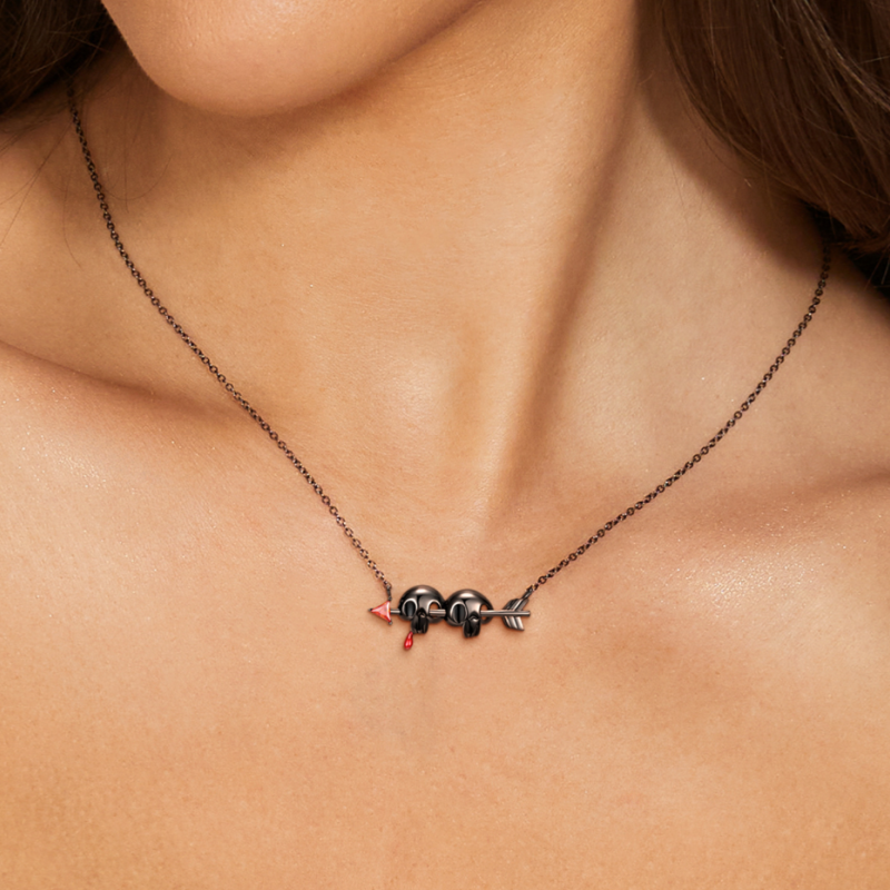 Sterling Silver Electroplated Black Skull Arrown Pendant Necklace