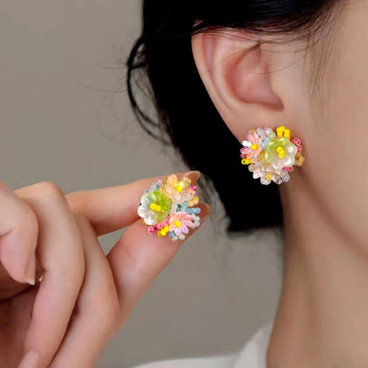 Sterling Silver Elegant Dopamine Flower Stud Earrings