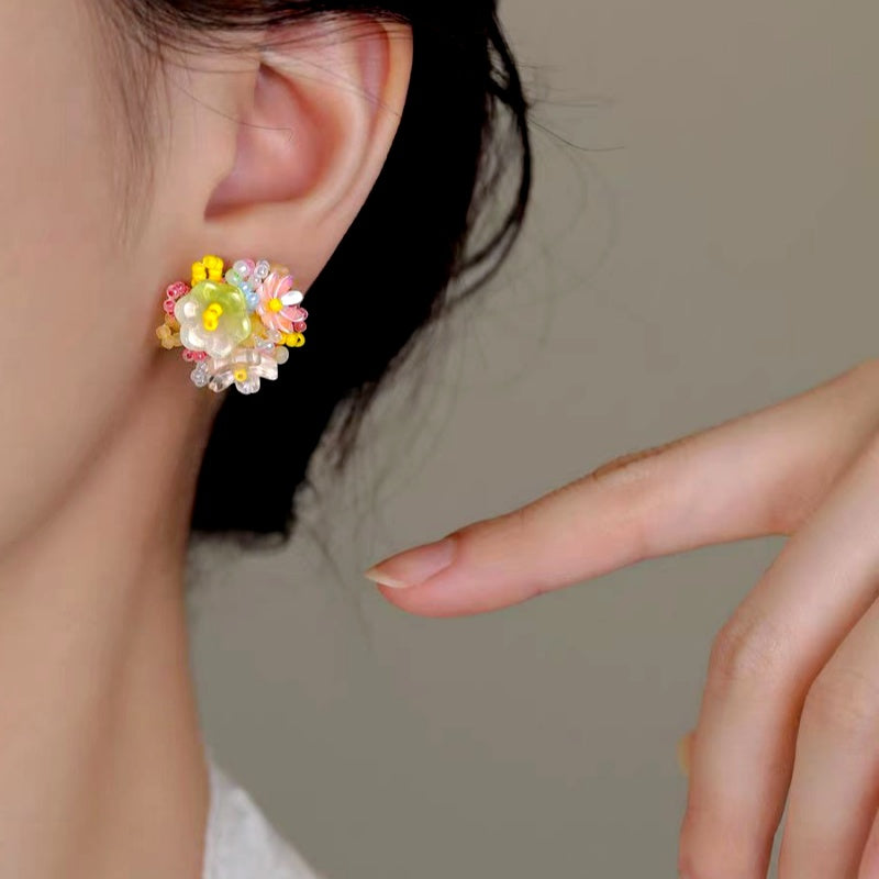 Sterling Silver Elegant Dopamine Flower Stud Earrings