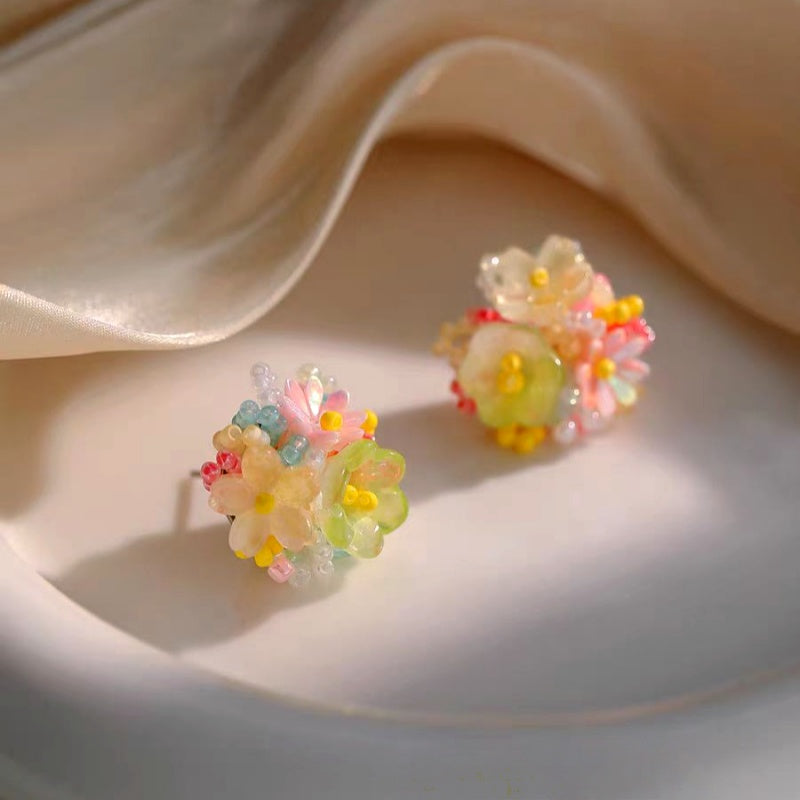 Sterling Silver Elegant Dopamine Flower Stud Earrings