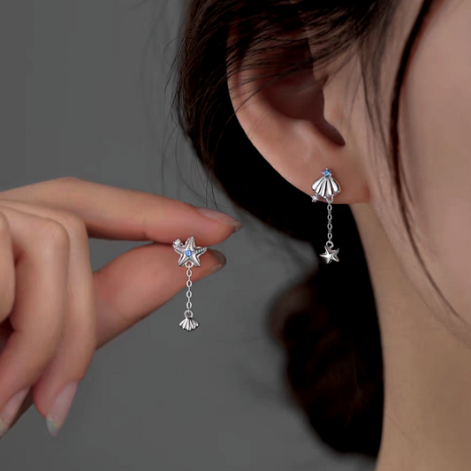 Sterling Silver Elegant Starfish Shell Earrings