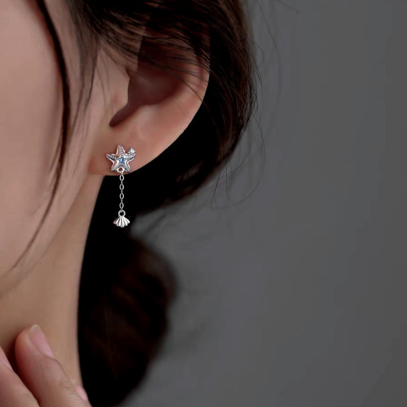 Sterling Silver Elegant Starfish Shell Earrings