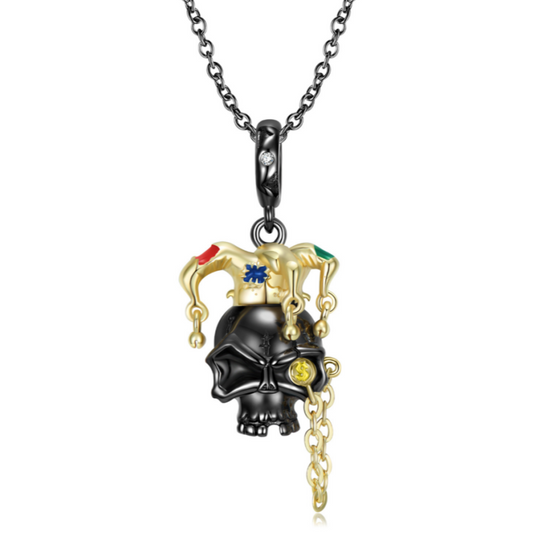 Sterling Silver Halloween Clown Skull Pendant Necklace