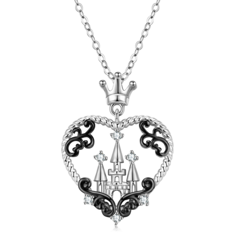 Sterling Silver Halloween Crown Castle pendant Necklace
