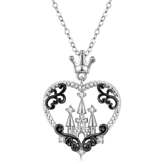 Sterling Silver Halloween Crown Castle pendant Necklace