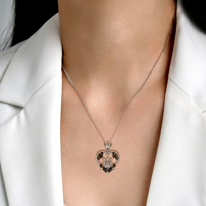Sterling Silver Halloween Crown Castle pendant Necklace