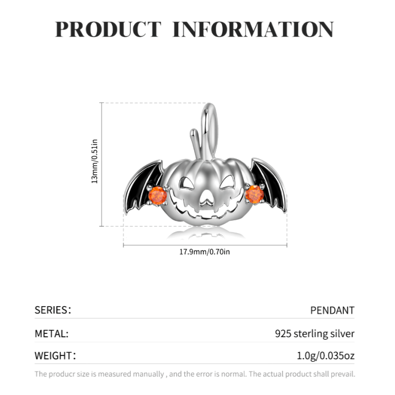 Sterling Silver Halloween Hollow Flying Pumpkin Pendant Necklace