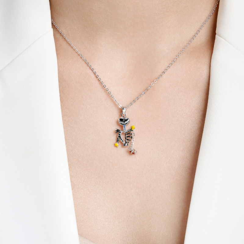 Sterling Silver Halloween Skull Pendant Necklace