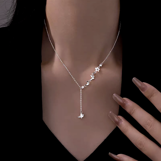 Sterling Silver Luxury Butterfly And Moon Tassel Necklace