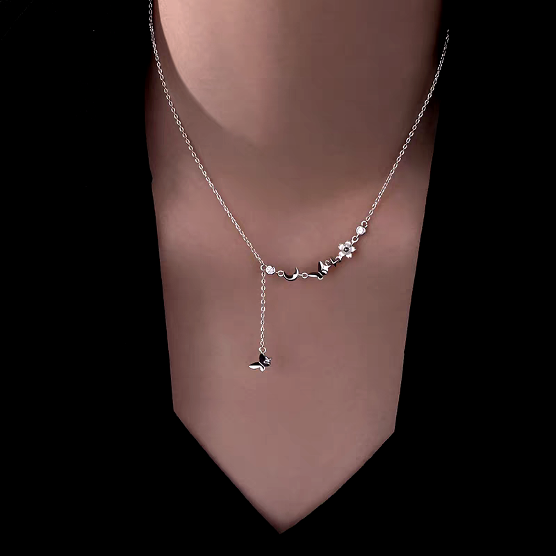 Sterling Silver Luxury Butterfly And Moon Tassel Necklace