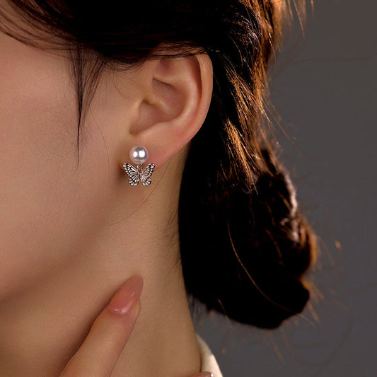 Sterling Silver Luxury Butterfly Pearl Earrings