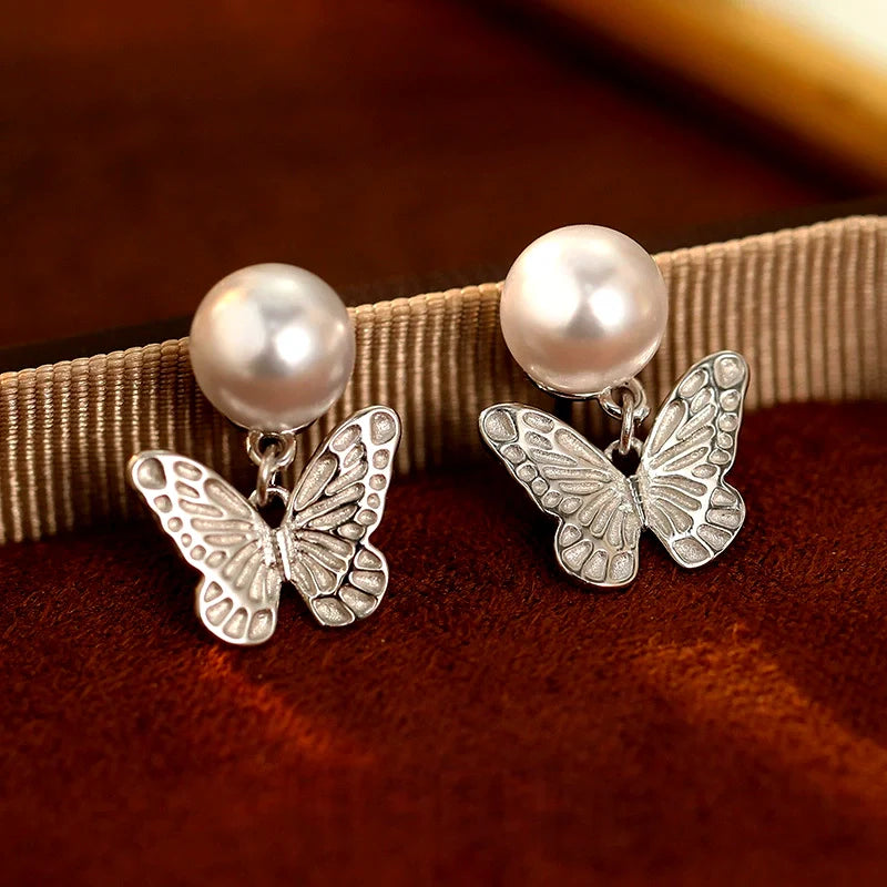 Sterling Silver Luxury Butterfly Pearl Earrings