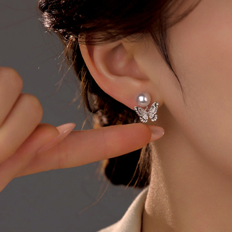 Sterling Silver Luxury Butterfly Pearl Earrings