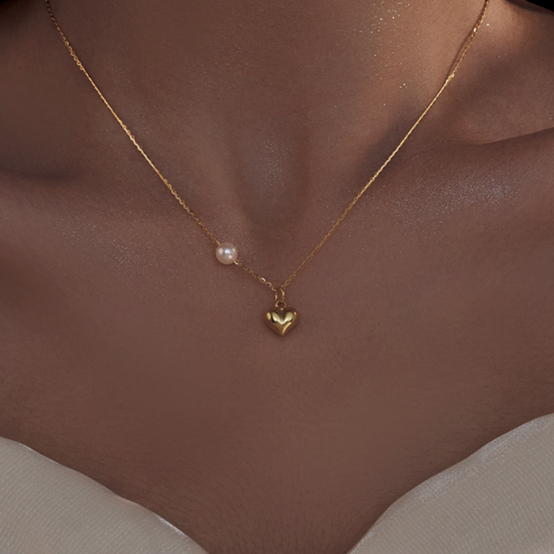 Sterling Silver Luxury Heart Pearl Necklace