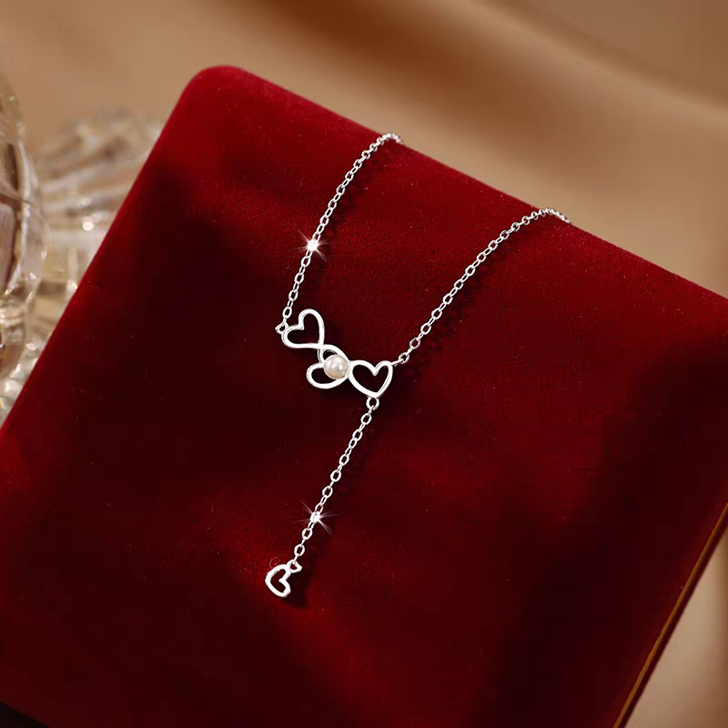 Sterling Silver Luxury Love Pearl Tassel Necklace