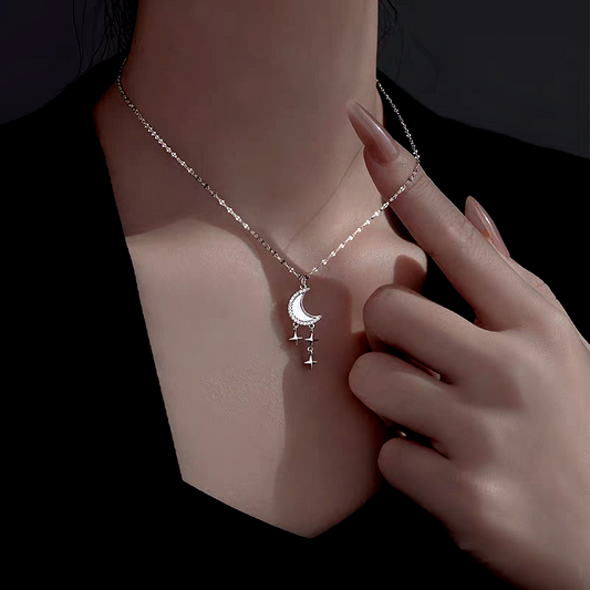 Sterling Silver Luxury Moon And Star Necklace