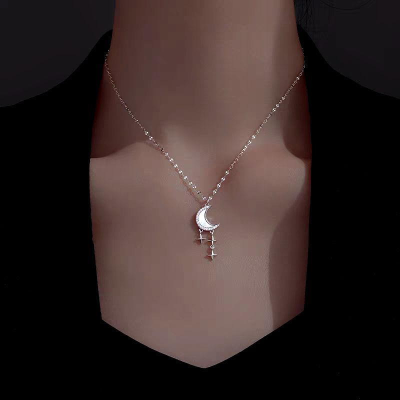 Sterling Silver Luxury Moon And Star Necklace