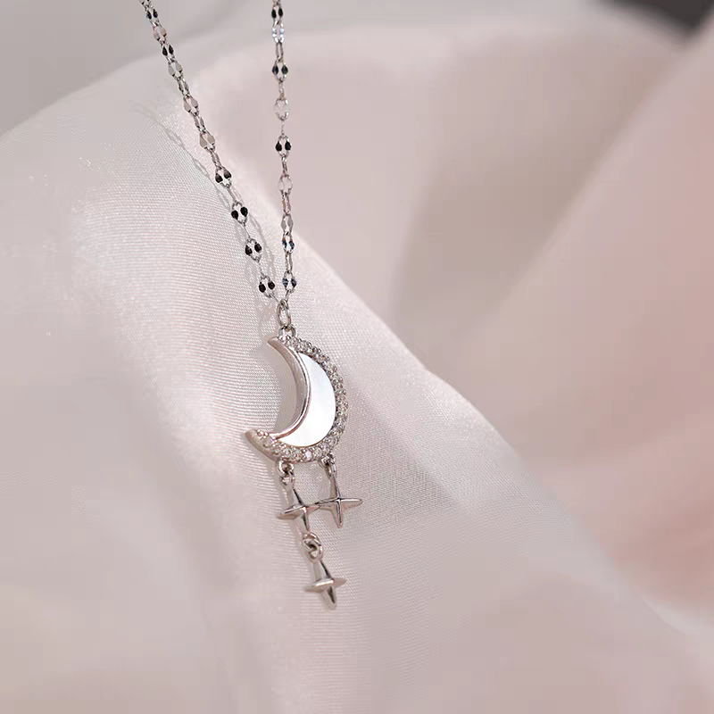 Sterling Silver Luxury Moon And Star Necklace