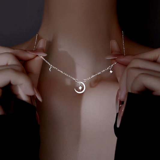 Sterling Silver Luxury Star And Moon Necklace