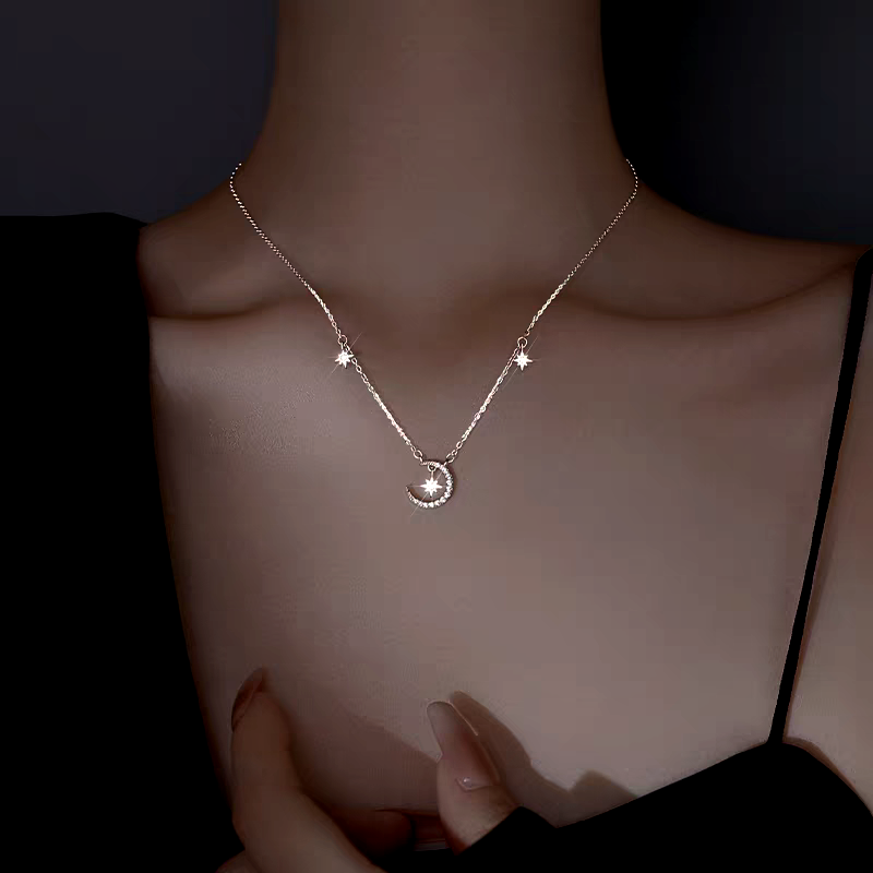 Sterling Silver Luxury Star And Moon Necklace