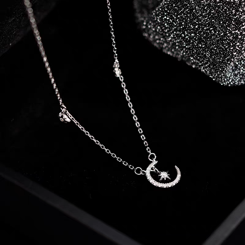 Sterling Silver Luxury Star And Moon Necklace