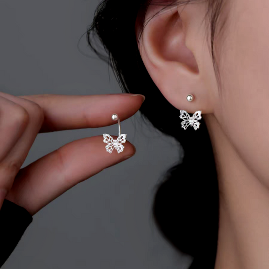 Sterling Silver Luxury Zircon Butterfly Screw Jacket Earrings