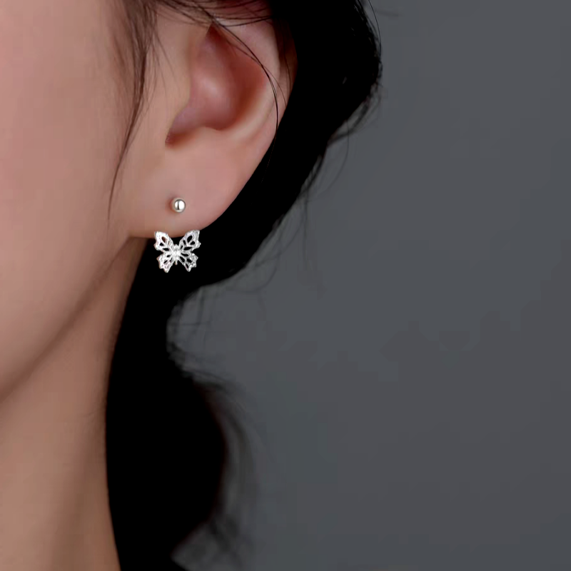 Sterling Silver Luxury Zircon Butterfly Screw Jacket Earrings