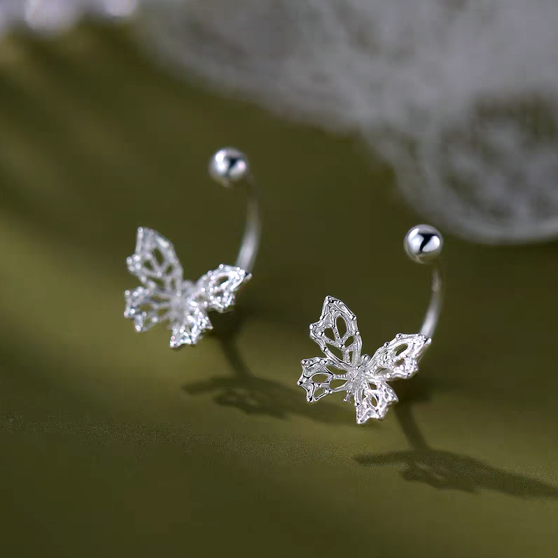 Sterling Silver Luxury Zircon Butterfly Screw Jacket Earrings