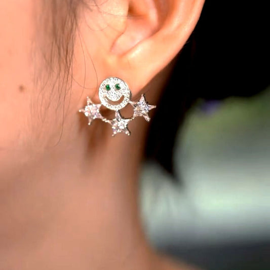 Sterling Silver Luxury Zircon Diamond Smile face Star Earrings