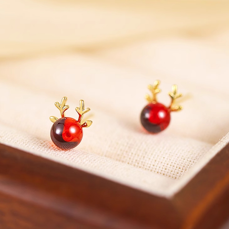 Sterling Silver Red Deer Antler Earrings