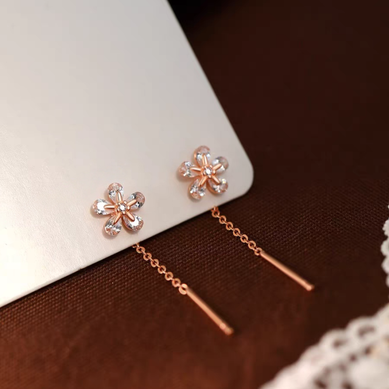 Sterling Silver Zircon Diamond Flower Threader Earrings