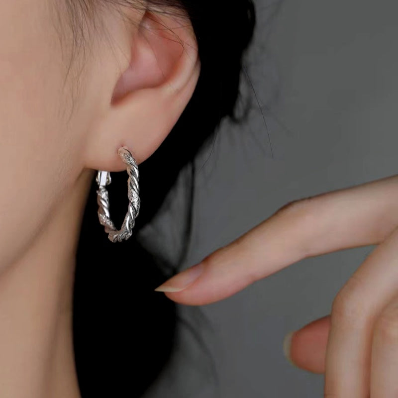 Sterling Silver Zircon Diamond Hoop Earrings