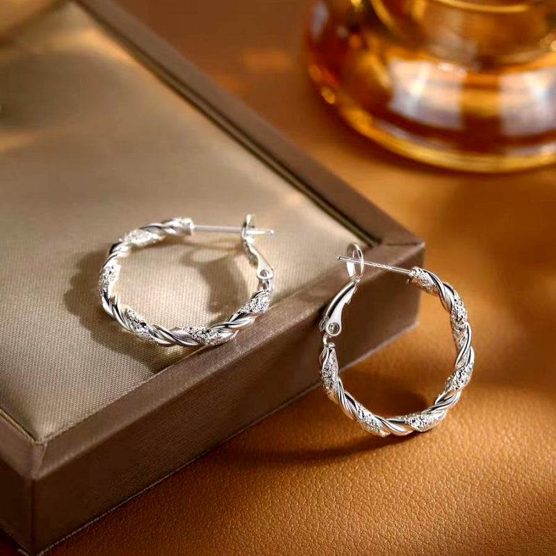 Sterling Silver Zircon Diamond Hoop Earrings