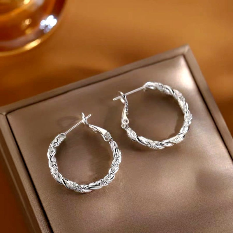 Sterling Silver Zircon Diamond Hoop Earrings