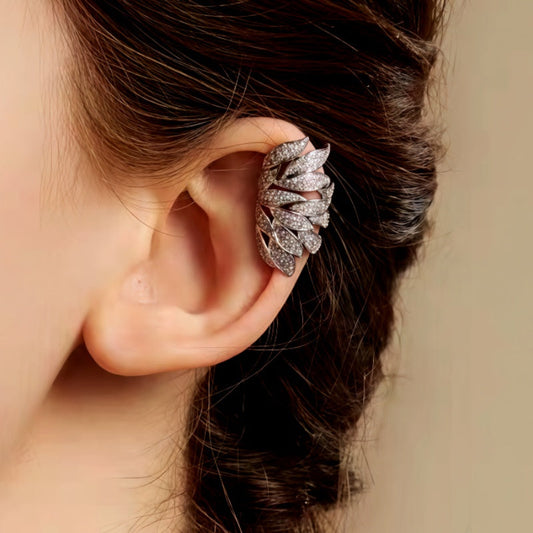 Sterling Silver Zircon Diamond Leaf Ear Clips