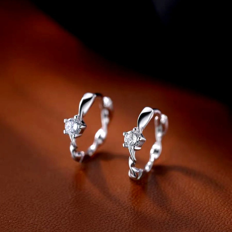 Sterling Silver Zircon Diamond Little Hoop Earrings