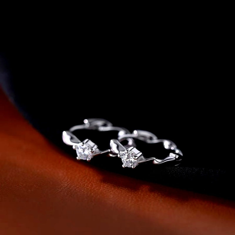 Sterling Silver Zircon Diamond Little Hoop Earrings
