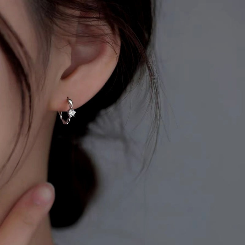 Sterling Silver Zircon Diamond Little Hoop Earrings