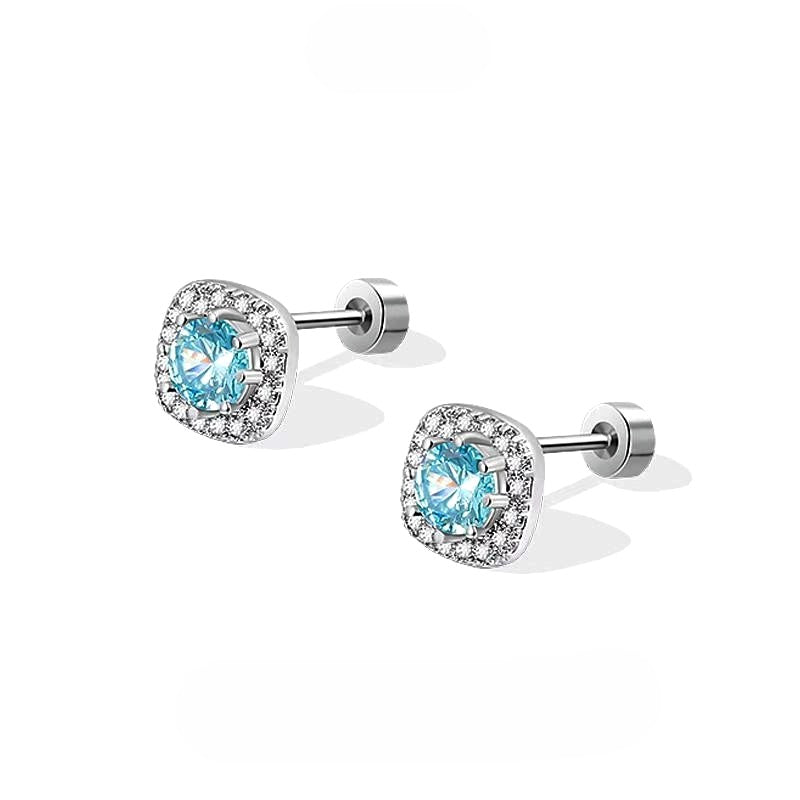 Sterling Silver Zircon Diamond Sugar Cube Stud Earrings