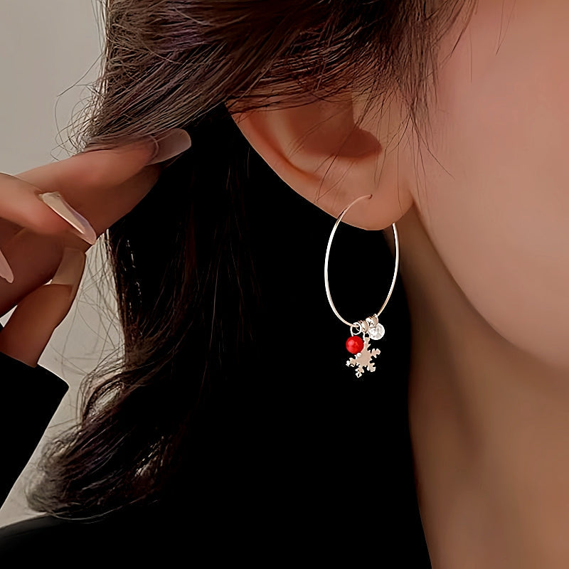 Sterling Silver Christmas Snowflake Hoop Earrings
