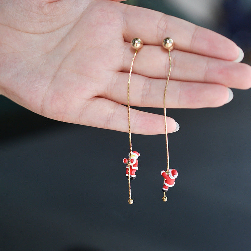 Silver Post Christmas Santa Claus Climbing Earrings