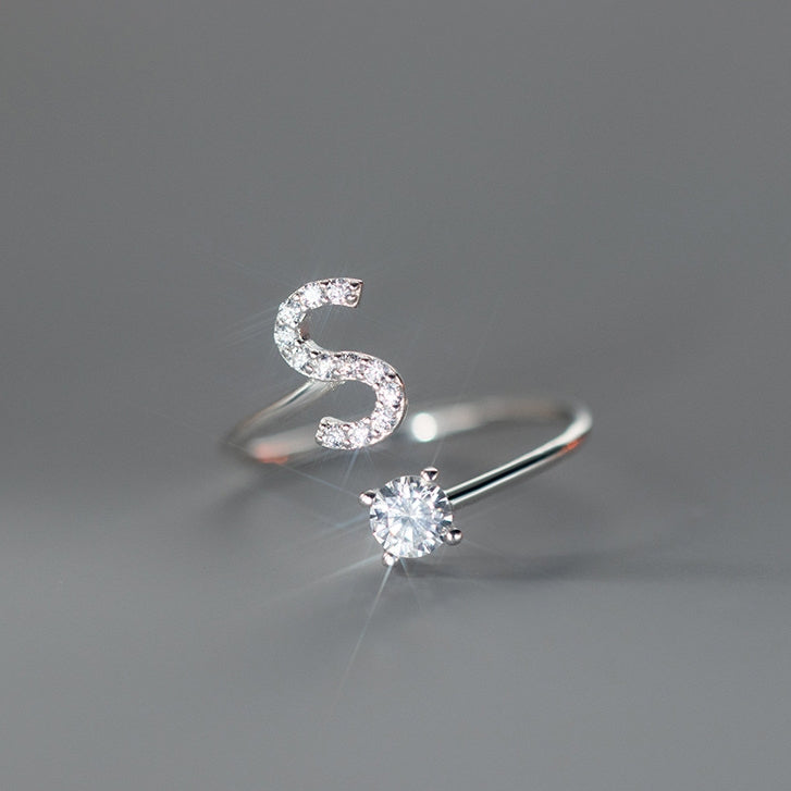Sterling Silver Zircon Adjustable Letter Rings
