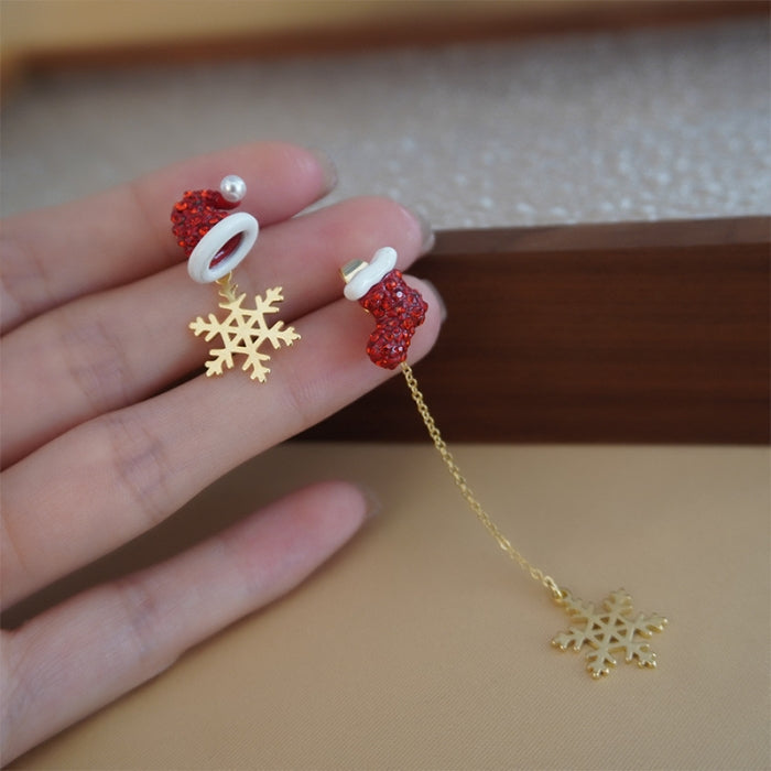 14K Gold Plated Christmas Asymmetrical Snowflake Earrings