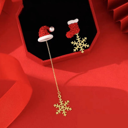 14K Gold Plated Christmas Asymmetrical Snowflake Earrings