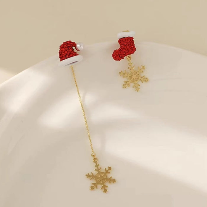 14K Gold Plated Christmas Asymmetrical Snowflake Earrings