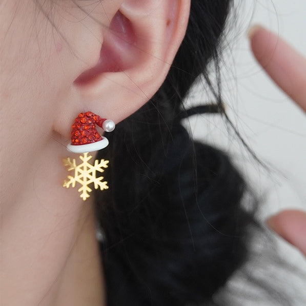 14K Gold Plated Christmas Asymmetrical Snowflake Earrings