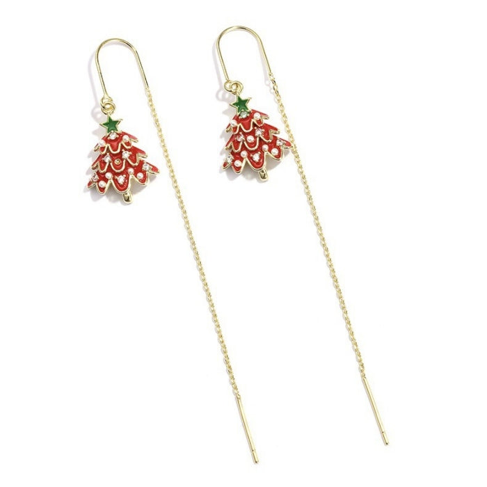 14K Gold Plated Christmas Tree Threader Earrings