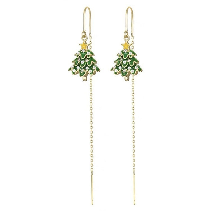 14K Gold Plated Christmas Tree Threader Earrings