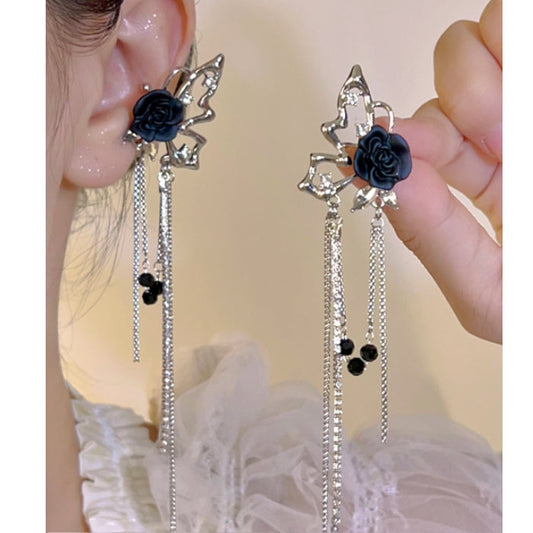 Halloween Black Rose Fairy Vintage Ear Clips Cuffs